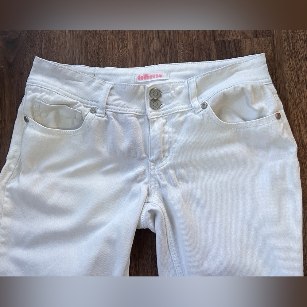 Y2K DOLLHOUSE Low Rise White Bootcut Flare Jeans 2000s Mall Preppy Indie Size 3 - Picture 6 of 13